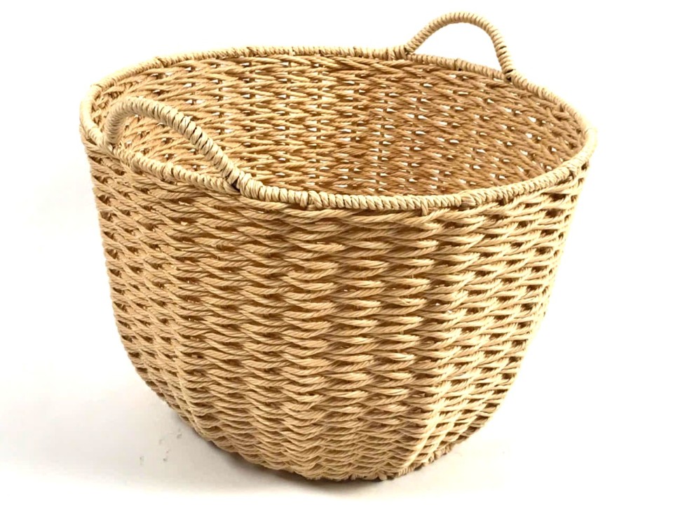 Bespoke Twisted PE Resin Storage Basket with Fishbone Weave and Fixed Handles